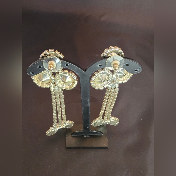 Clear Rhinestone Long Drop Earrings – Dramatic Statement Sparkle - Picture 5 of 11